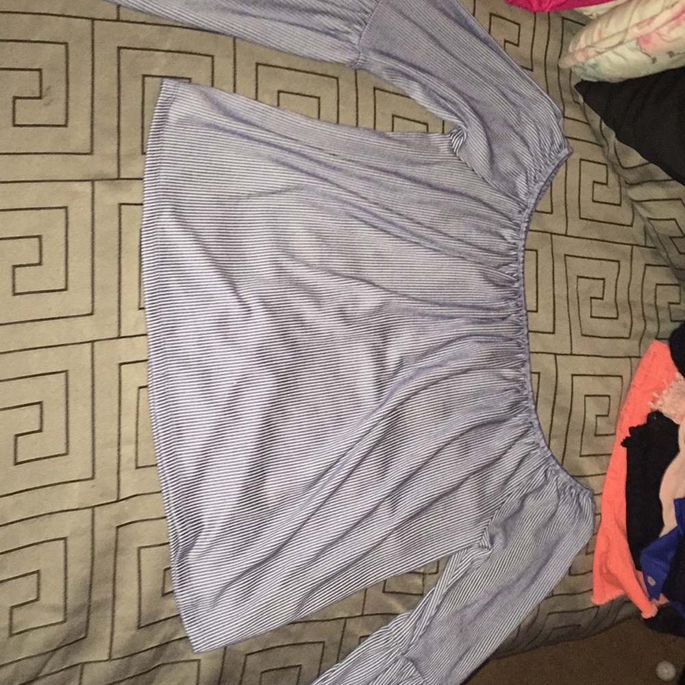 Off the shoulder blue stripped shirt